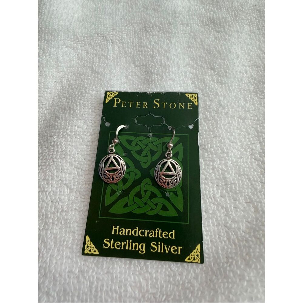 Peter Stone Sterling Silver Celtic AA Symbol Recovery 925 Earrings Sobriety
